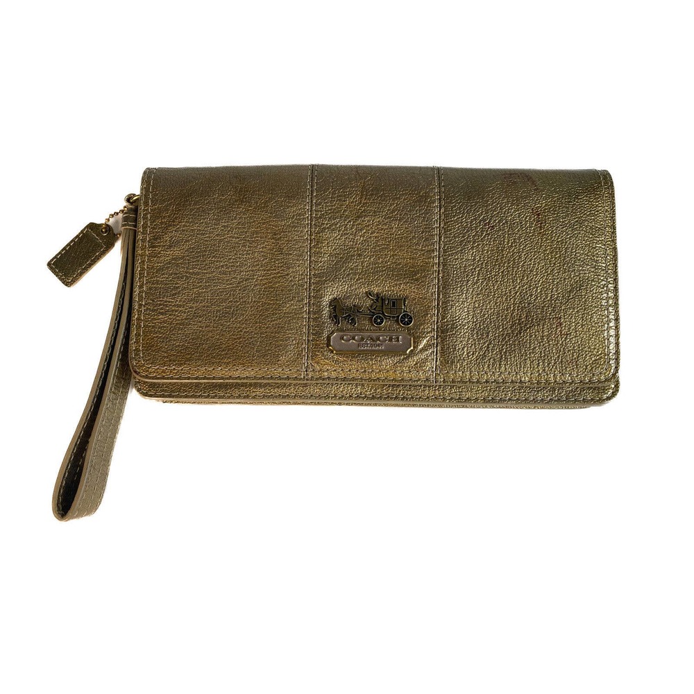 Vintage Coach Gold Patent Leather Wristlet Wallet Clutch